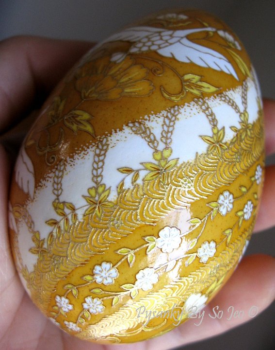 Spiral Birds and Blooms Chiyogami Ukrainian Style Easter Egg Pysanky by So Jeo